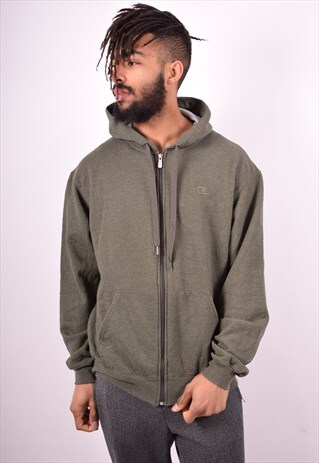 CHAMPION MENS VINTAGE HOODIE JACKET LARGE KHAKI 90'S