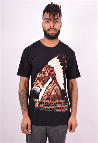 MENS VINTAGE T-SHIRT TOP MEDIUM BLACK 90'S