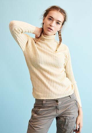 90'S GOES 70'S RETRO NEUTRAL SHIMMER KNIT TURTLENECK JUMPER