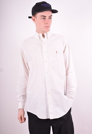 RALPH LAUREN MENS VINTAGE SHIRT MEDIUM WHITE 90'S
