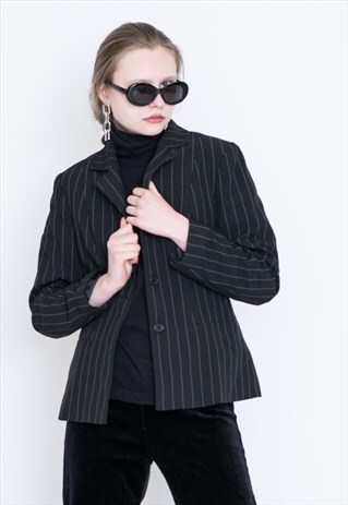 VINTAGE BLACK STRIPED CLASSIC RETRO JACKET