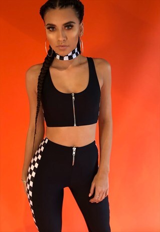 GOGUY CHECKERED ZIP CROP TOP