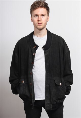VINTAGE SUEDE BOMBER JACKET BLACK