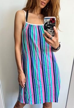 Vintage Colorful Striped Slip Dress - Large