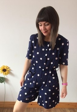 Vintage 80s Navy with White Polka Dot Playsuit