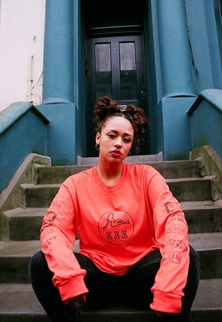 ORANGE LONG SLEEVED T-SHIRT WITH ADULTS ONLY PRINT