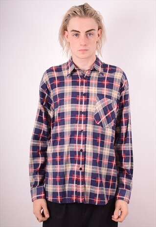 MENS VINTAGE FLANNEL SHIRT LARGE MULTI CHECK 90S