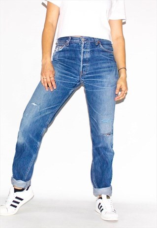 90'S DISTRESSED 501 BUTTON FLY LEVI JEANS