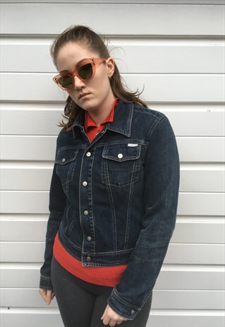 WOMENS VINTAGE 90S VERSACE DENIM JACKET DARK BLUE TOP