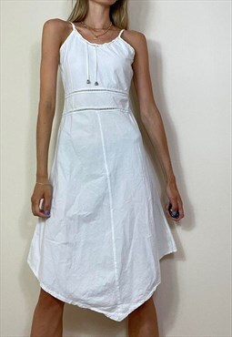 Vintage Y2K 00's Summer Holiday Linen Midi Slip Dress White