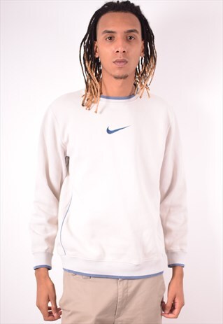 NIKE MENS VINTAGE SWEATSHIRT JUMPER MEDIUM WHITE 90S
