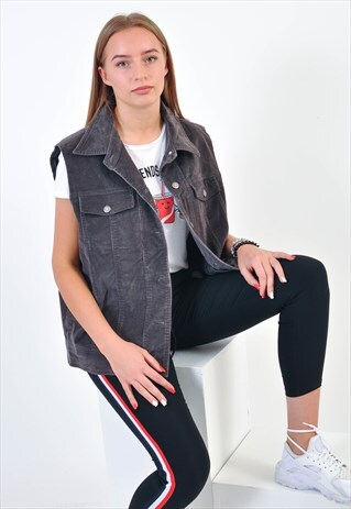VINTAGE CORDUROY VEST IN GREY