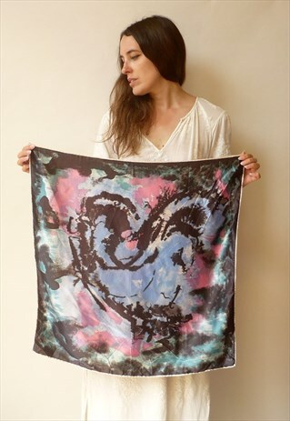 1970'S VINTAGE MARBLE PRINTED SCARF WITH HAND ROLLED EDGES