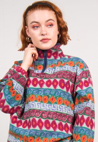 VINTAGE 90'S ABSTRACT FLEECE JUMPER