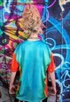 THERMAL T-SHIRT FLUORESCENT RAVER TEE BODY PRINT TOP IN BLUE