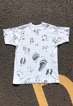 VINTAGE 90s All over Animal Footprints tee shirt Size L USA