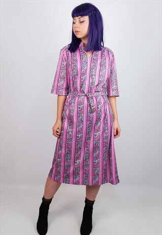 VINTAGE 80'S C&A RETRO PRINTED DRESS PINK