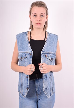 LEVI'S WOMENS VINTAGE DENIM GILET LARGE BLUE 90'S