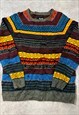 VINTAGE ABSTRACT KNITTED JUMPER FUNKY PATTERNED SWEATER