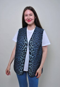 Vintage leopard vest, 90's fashion quilted top 