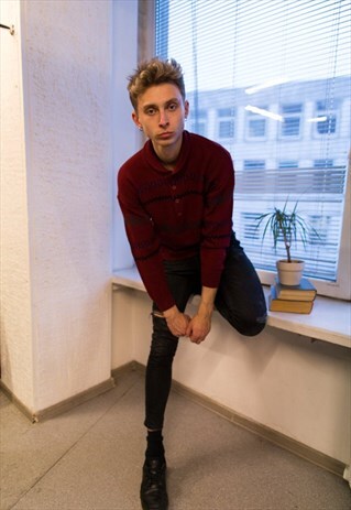 VINTAGE 80'S RED TEXTURED WOOL JUMPER