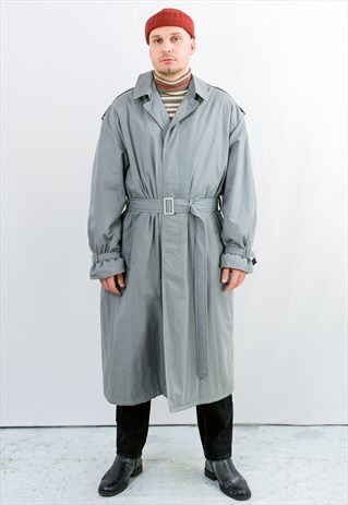 VINTAGE 80S INSULATED TRENCH IN GREY WARM COAT XXL/XXXL