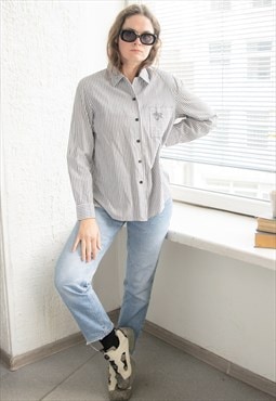 Vintage 80's White/Grey Cotton Striped Shirt