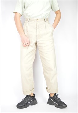 Vintage beige classic straight cotton suit trousers 