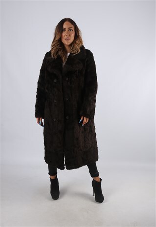 VINTAGE FAUX FUR COAT JACKET LONG UK 16 XL (J2A)