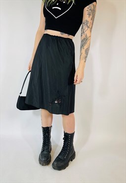 Vintage 90s 00s Y2K Grunge Satin Black Lace Midi Skirt