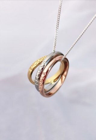 TRIO RING NECKLACE WITH GOLD, ROSE GOLD, SILVER RINGS