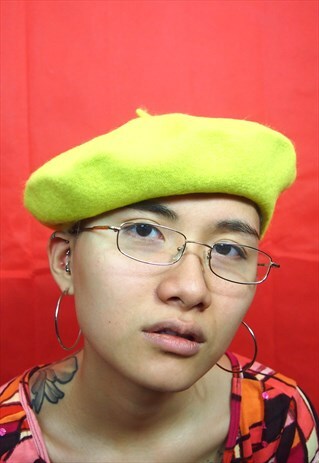 NEON SLIME WOOL BERET HAT