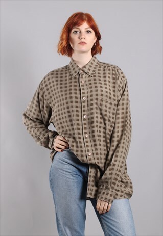 VINTAGE 90S SILK CHECK OVERSIZE LONG SHIRT