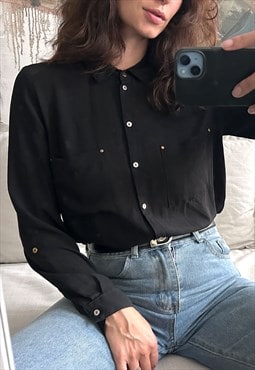 sheer Black Chiffon Shirt / Blouse - Small