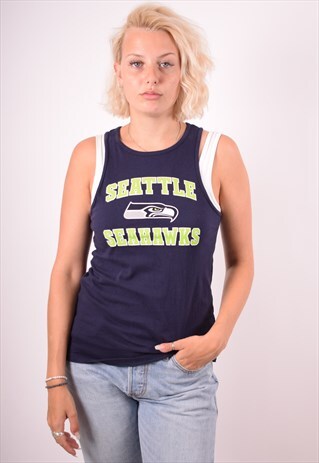 NFL WOMENS VINTAGE SEATLE SEAHAWKS VEST TOP MEDIUM BLUE 90S