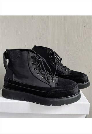SUEDE TOE FLAT SOLE BOOTS SHAPE ANKLE SHOES IN BLACK