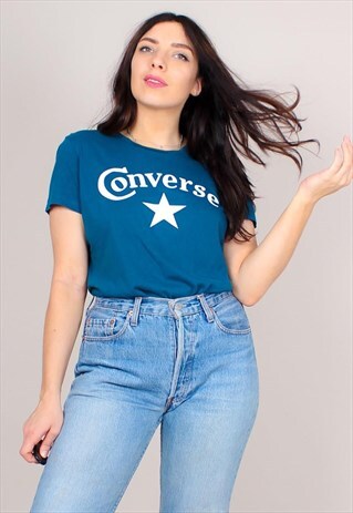 VINTAGE 90S GREEN CONVERSE PAPER THIN T-SHIRT