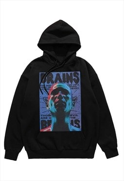 Punk hoodie skinhead print pullover raver top brain jumper