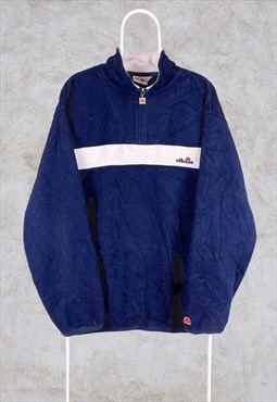 Vintage Ellesse 1/4 Zip Fleece Sweatshirt Blue White XL