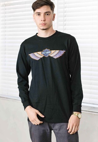 VINTAGE HARLEY-DAVIDSON LONGSLEEVE T-SHIRT LOGO 90S M 9.7