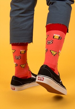 8 BIT PIZZA SALMON SOCKS