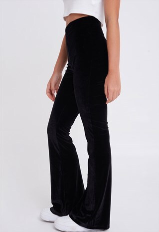 VELVET FLARE TROUSERS - BLACK