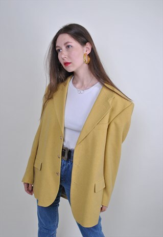 80S YELLOW SUIT BLAZER, VINTAGE WOMEN EVENING BRIGHT JACKET