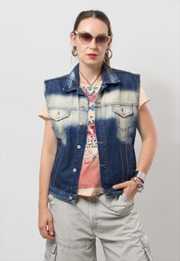 Vintage denim vest sleeveless jacket women