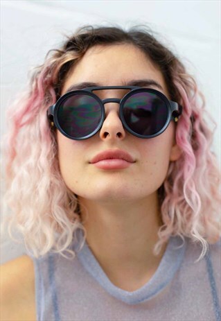 STEAM PUNK AVIATOR SUNGLASSES IN BLACK