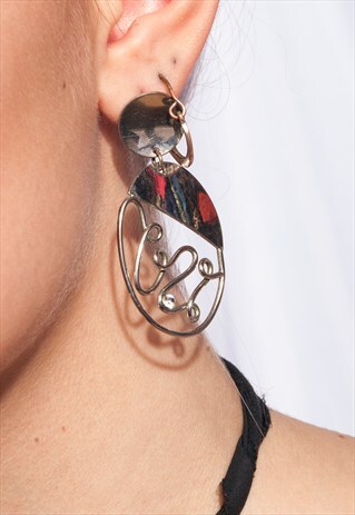 VINTAGE EARRINGS 90S SILVER METAL JEWELLERY