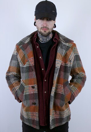 70'S CHECKED COAT WITH FAUX FUR LINING