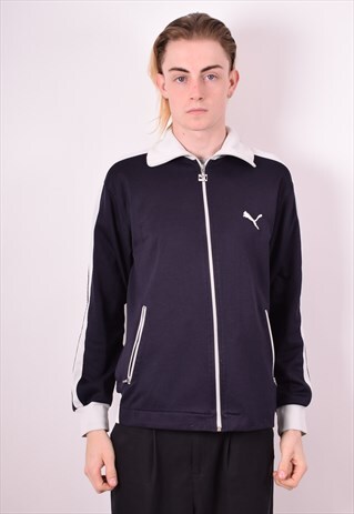 PUMA MENS VINTAGE TRACKSUIT TOP JACKET SMALL NAVY BLUE 90S