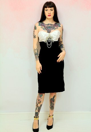 1980S VINTAGE VELVETEEN BLACK COCKTAIL WIGGLE DRESS