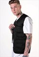 54 Floral Sleeveless Utility Jacket Vest Shirt Gilet - Black